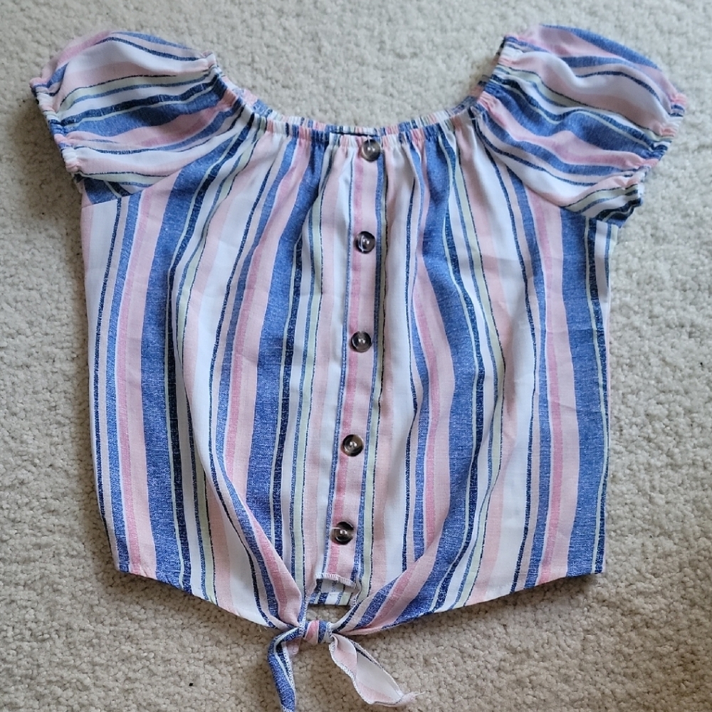 Girld S (7-8) Striped Button-Up Crop Top
